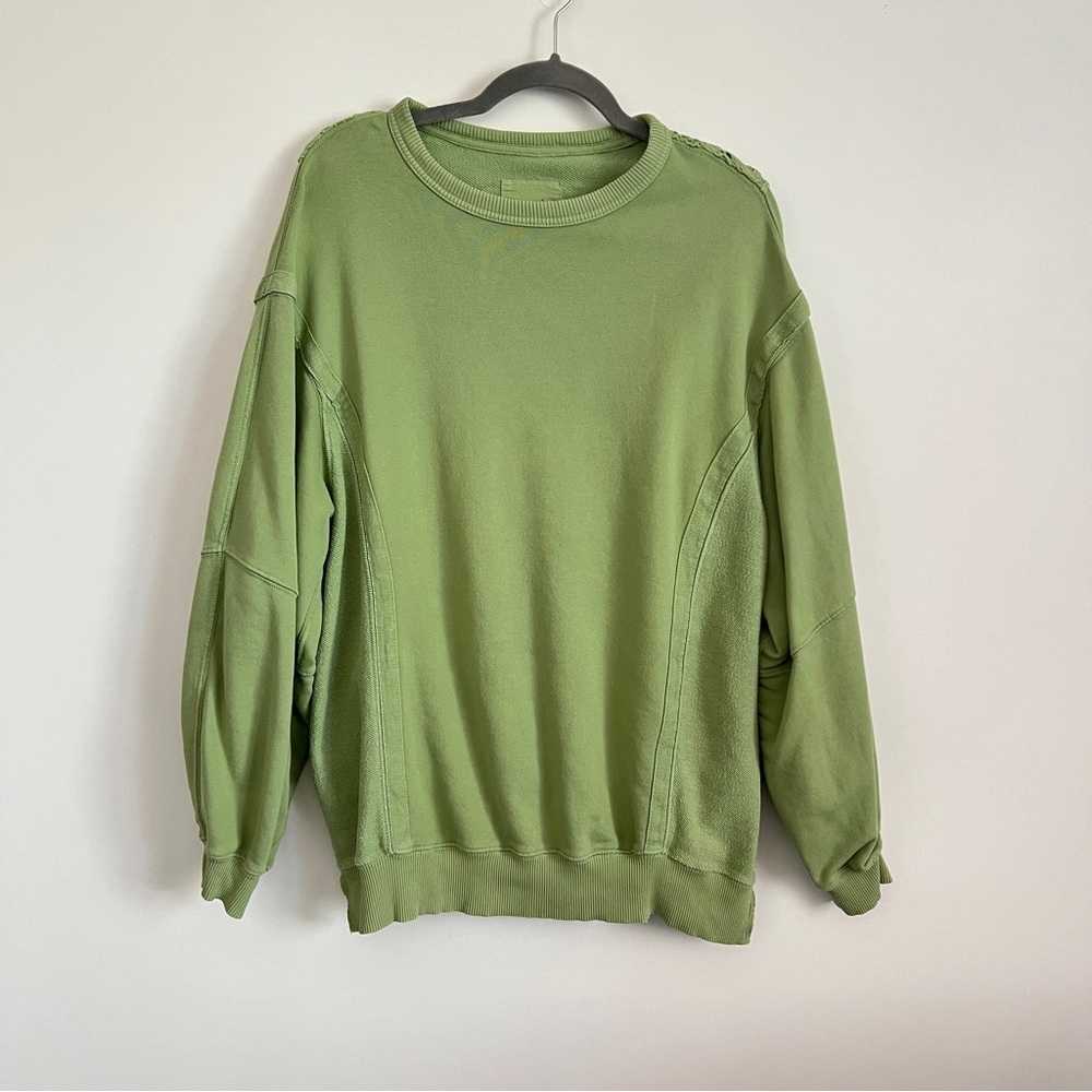 Aerie Keep it Light Crochet Crew Sweatshirt Oversized Green Size XXS Cozy - Picture 1 of 14
